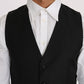 Dolce & Gabbana Black Solid Wool Silk Waistcoat Vest