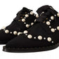 Dolce & Gabbana Black Lace Up Jewelled Formal Flats Shoes