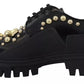 Dolce & Gabbana Black Leather Trekking Derby Embellished Shoes