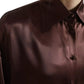 Dolce & Gabbana Brown Silk Collared Long Sleeves Top Blouse