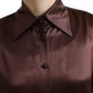 Dolce & Gabbana Brown Silk Collared Long Sleeves Top Blouse