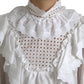 Dolce & Gabbana White Cotton Lace Trim Turtle Neck Blouse