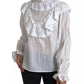 Dolce & Gabbana White Cotton Lace Trim Turtle Neck Blouse