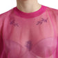 Dolce & Gabbana Pink Sheer Long Sleeves Crewneck Top Blouse