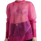 Dolce & Gabbana Pink Sheer Long Sleeves Crewneck Top Blouse