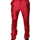 Dolce & Gabbana Red Silk Slim Fit Mid Waist Dress Formal Pants