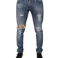 Dolce & Gabbana Blue Tattered Cotton Stretch Skinny Denim Jeans