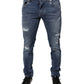 Dolce & Gabbana Blue Tattered Cotton Stretch Skinny Denim Jeans