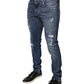 Dolce & Gabbana Blue Tattered Cotton Stretch Skinny Denim Jeans