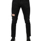 Dolce & Gabbana Black Cotton Tattered Skinny Denim Logo Jeans