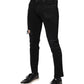 Dolce & Gabbana Black Cotton Tattered Skinny Denim Logo Jeans