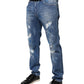 Dolce & Gabbana Blue Cotton Stretch Tattered Skinny Denim Jeans