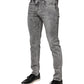 Dolce & Gabbana Gray Logo Plaque Cotton Slim Fit Denim Jeans