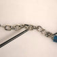 Dolce & Gabbana Silver Brass Chain Beaded Logo Plaque Keychain Keyring