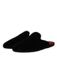 Dolce & Gabbana Black Viscose Velvet Slides Flat Slipper Shoes