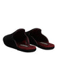 Dolce & Gabbana Black Viscose Velvet Slides Flat Slipper Shoes