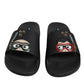 Dolce & Gabbana Black Divers Leather Flats Slides Sandals Beachwear Shoes