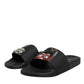 Dolce & Gabbana Black Divers Leather Flats Slides Sandals Beachwear Shoes