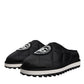 Dolce & Gabbana Black Nylon Quilted Logo Patch Sandals Slides Shoes