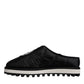 Dolce & Gabbana Black Nylon Quilted Logo Patch Sandals Slides Shoes