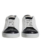 Dolce & Gabbana White Black Leather Portofino Sneakers Shoes