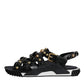 Dolce & Gabbana Black Leather Studded Slides Sandals Shoes