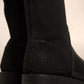 MY TWIN Black Leather Suede Flats High Boots Shoes