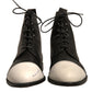 Sergio Rossi Black White Leather Lace Up Flats Ankle Boots Shoes