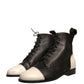 Sergio Rossi Black White Leather Lace Up Flats Ankle Boots Shoes