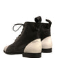Sergio Rossi Black White Leather Lace Up Flats Ankle Boots Shoes