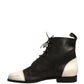Sergio Rossi Black White Leather Lace Up Flats Ankle Boots Shoes