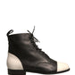 Sergio Rossi Black White Leather Lace Up Flats Ankle Boots Shoes