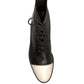 Sergio Rossi Black White Leather Lace Up Flats Ankle Boots Shoes