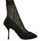 Dolce & Gabbana Black Silk Mesh Sock Style Heels Boots Shoes