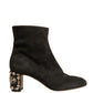 Dolce & Gabbana Black Embellished Heel Ankle Boots Shoes