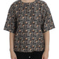 Dolce & Gabbana Gray Gold Key Print Silk Blouse T-shirt