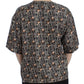 Dolce & Gabbana Gray Gold Key Print Silk Blouse T-shirt