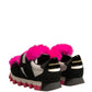 Dolce & Gabbana Black Pink Fur Embellished Sneakers Shoes
