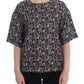 Dolce & Gabbana Gray Gold Key Print Silk Blouse T-shirt