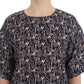 Dolce & Gabbana Gray Gold Key Print Silk Blouse T-shirt