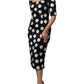 Dolce & Gabbana Black White Silk Polka Dots Sheath Midi Dress