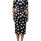 Dolce & Gabbana Black White Silk Polka Dots Sheath Midi Dress