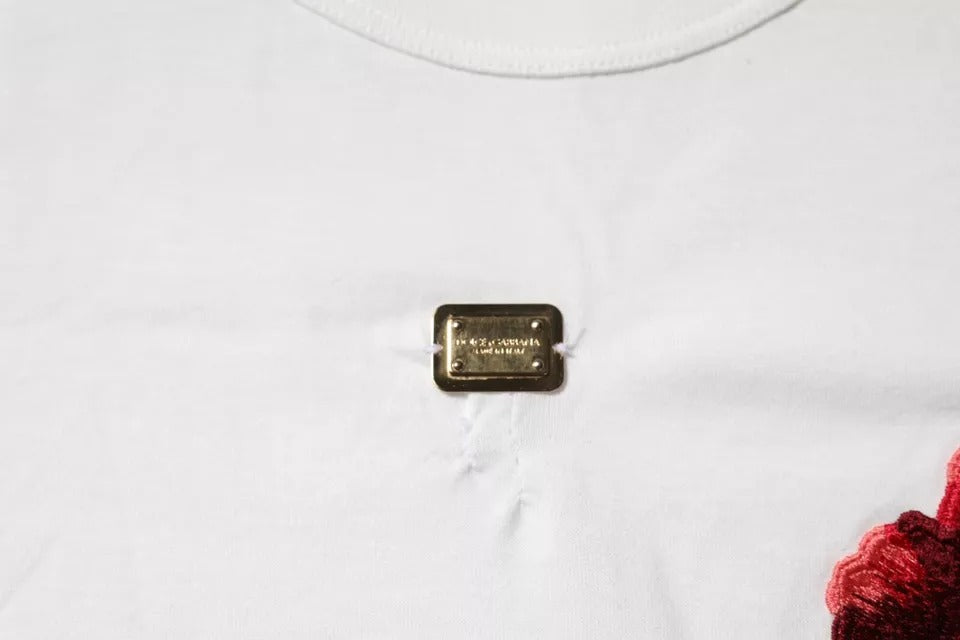 Dolce & Gabbana White Cotton Logo Floral Crew Neck T-shirt