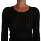 Dolce & Gabbana Black Knitted Wool Sheath Long Sleeves Dress