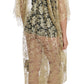 Dolce & Gabbana Gold Floral Lace Crystal Gown Cape Dress