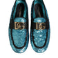 Dolce & Gabbana Blue Sequined Loafers Formal Dress Shoes