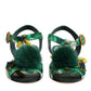 Dolce & Gabbana Green Crystal Fur Embellished Sandals Shoes