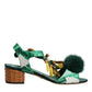 Dolce & Gabbana Green Crystal Fur Embellished Sandals Shoes