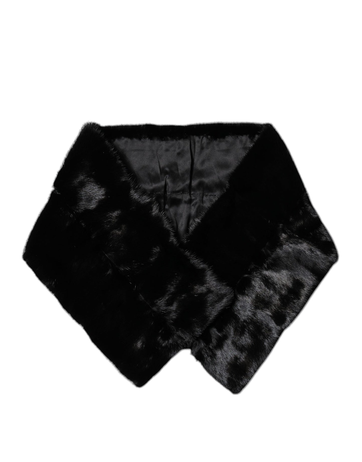 Dolce & Gabbana Black Fur Shawl Neck Wrap Cover Collar Scarf