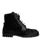 Dolce & Gabbana Black Pony Style Leather Mid Calf Boots Shoes